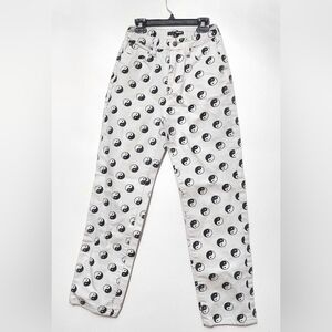 Fashion Nova Black White Yin Yang Wide Leg Jeans High Rise Size 0